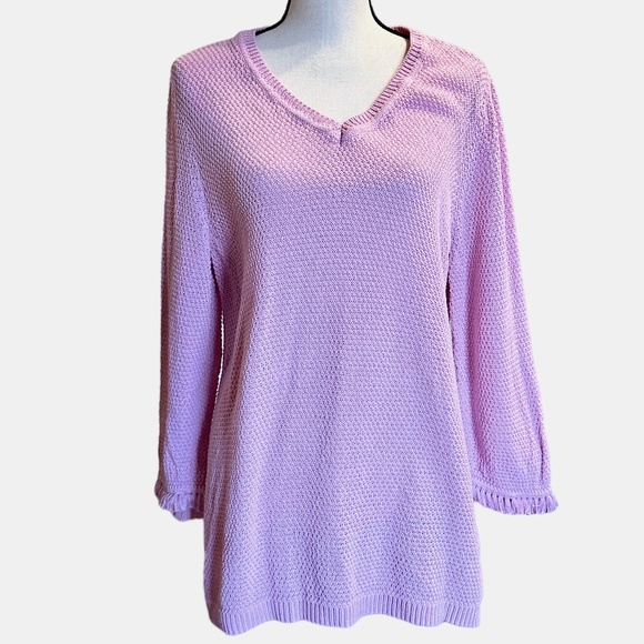 Talbots V Neck 3/4 Sleeve with Fringe Pink Sweater Sz XL - Picture 1 of 8